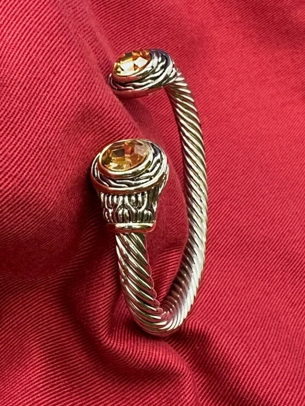 Twisted Cable Cuff Bracelet Citrine-Colored Crystal Accents